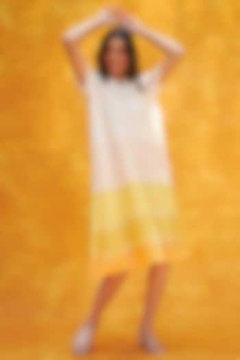 Yellow Ombre Micro Pleated Fabric Embellished Midi Summer Dress by Tasuvure at Pernia's Pop Up Shop