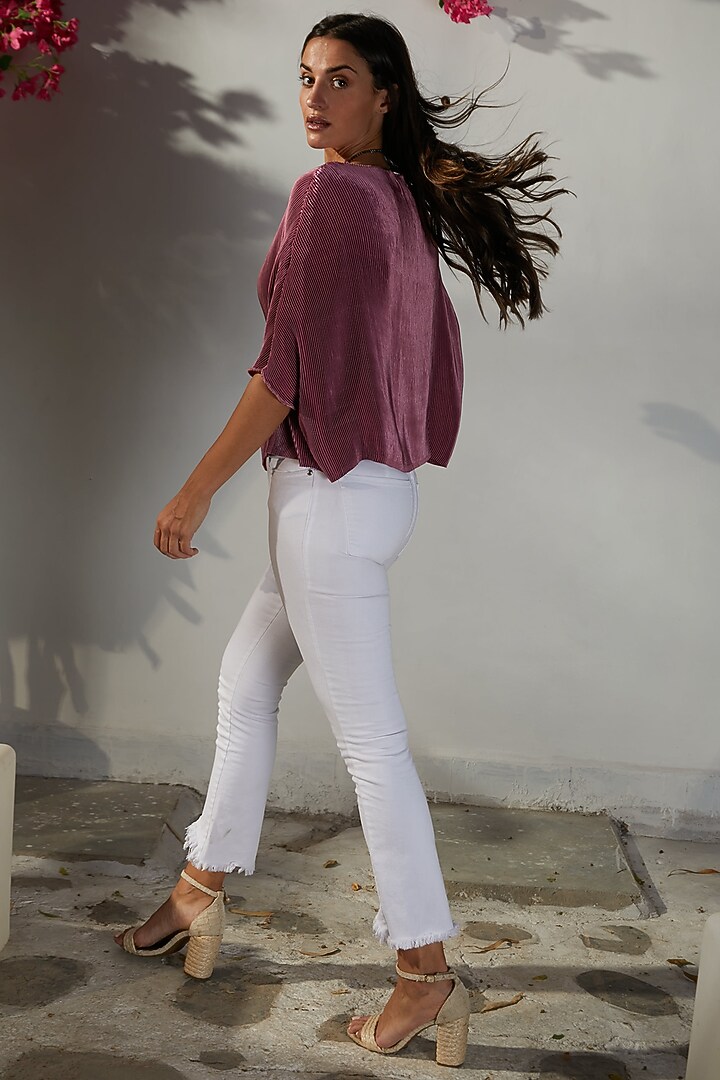 Pink Pleated Polyester Top by Tasuvure at Pernia's Pop Up Shop