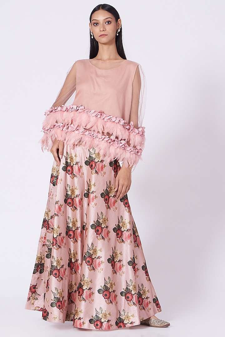 Blush Pink Polyester Skirt Set by Tasuvure Indes at Pernia's Pop Up Shop