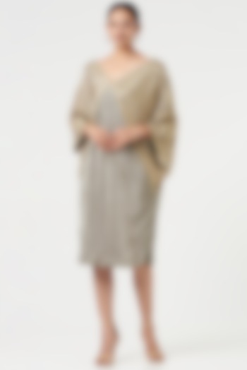 Sage Green Pleated Polyester Dress by Tasuvure