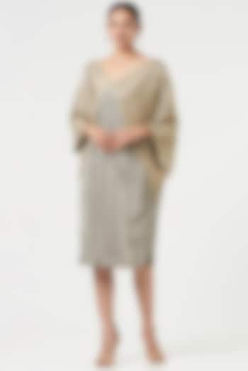 Sage Green Pleated Polyester Dress by Tasuvure