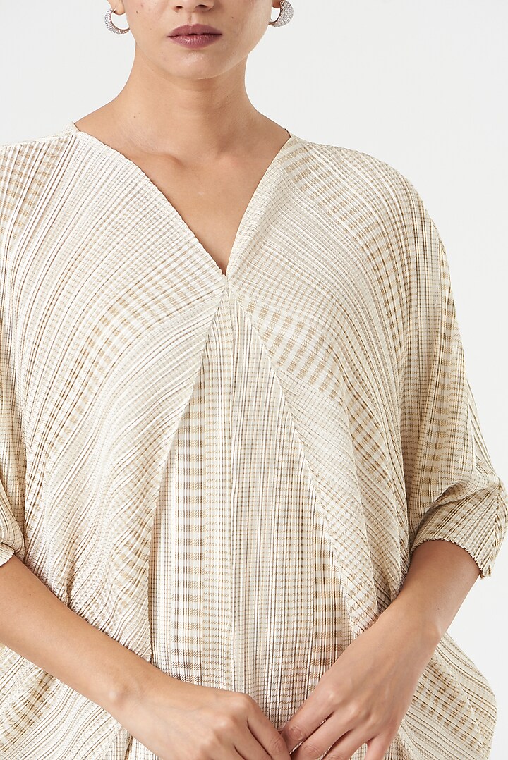 White Polyester Striped Summer Dress by Tasuvure at Pernia's Pop Up Shop