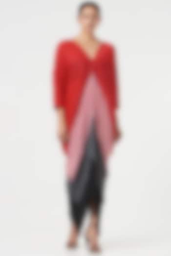 Raspberry Pleated Polyester Fringe Party Wear Dress by Tasuvure at Pernia's Pop Up Shop