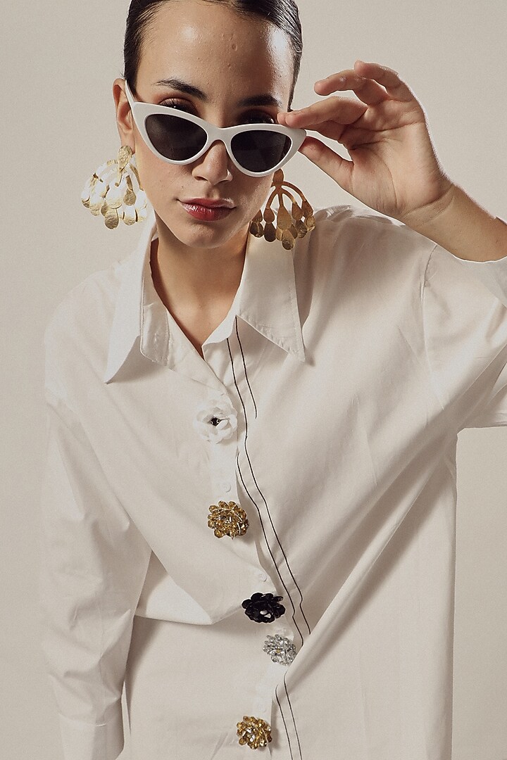 White Mix Cotton Summer Shirt Dress by Tasuvure at Pernia's Pop Up Shop