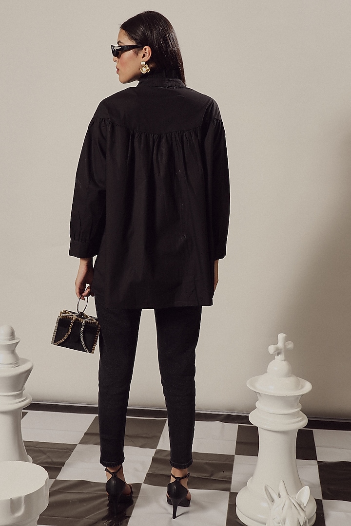 Black Mix Cotton Shirt by Tasuvure at Pernia's Pop Up Shop