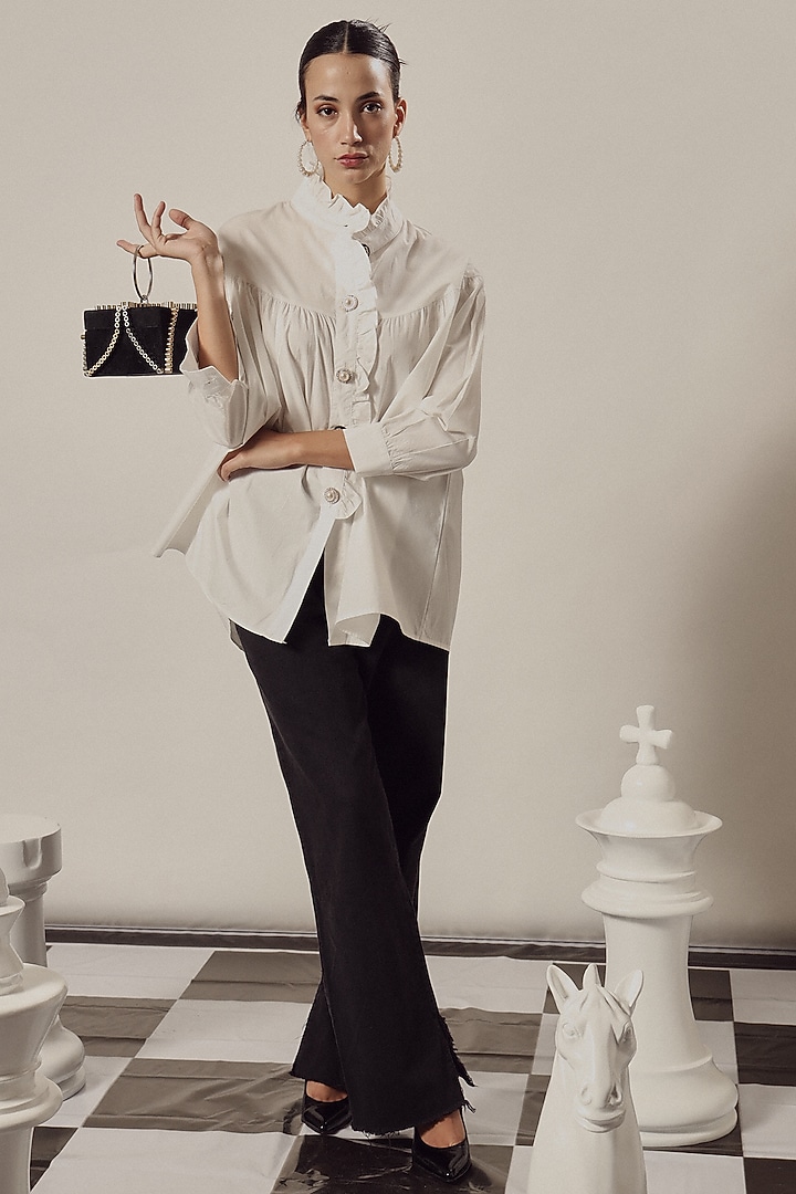 White Mix Cotton Shirt by Tasuvure at Pernia's Pop Up Shop