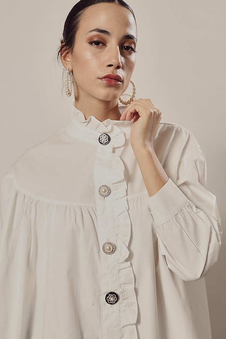 White Mix Cotton Shirt by Tasuvure at Pernia's Pop Up Shop