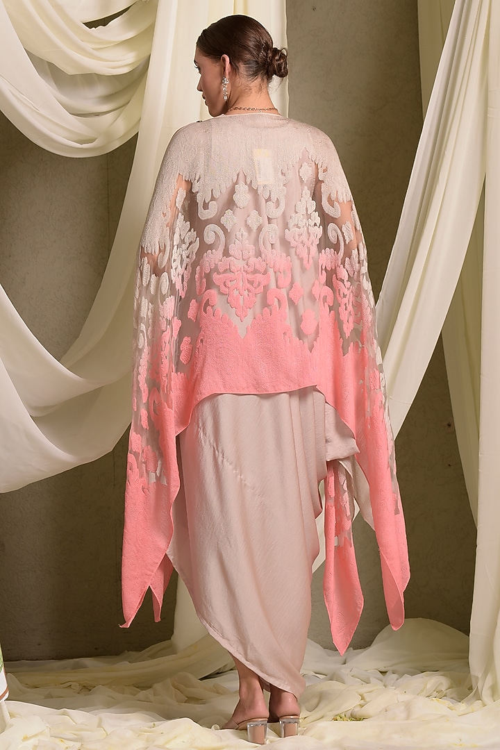Beige & Pink Satin Cape Vacation Dress by Tasuvure at Pernia's Pop Up Shop