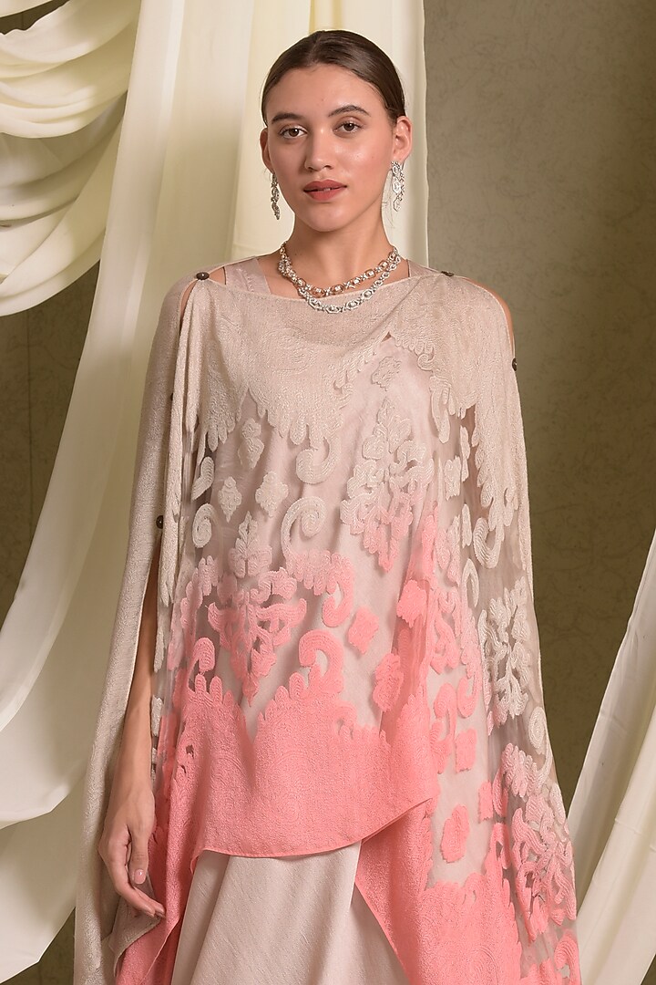 Beige & Pink Satin Cape Vacation Dress by Tasuvure at Pernia's Pop Up Shop
