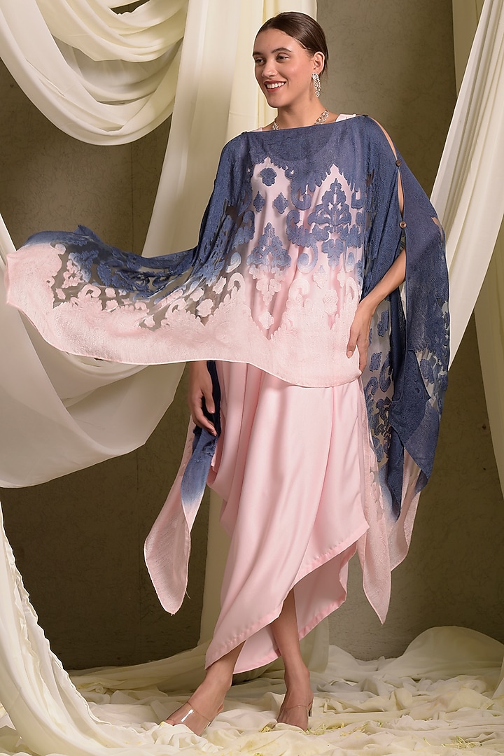 Pink & Blue Satin Cape Vacation Dress by Tasuvure at Pernia's Pop Up Shop