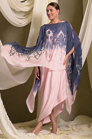 Pink & Blue Satin Cape Dress by Tasuvure