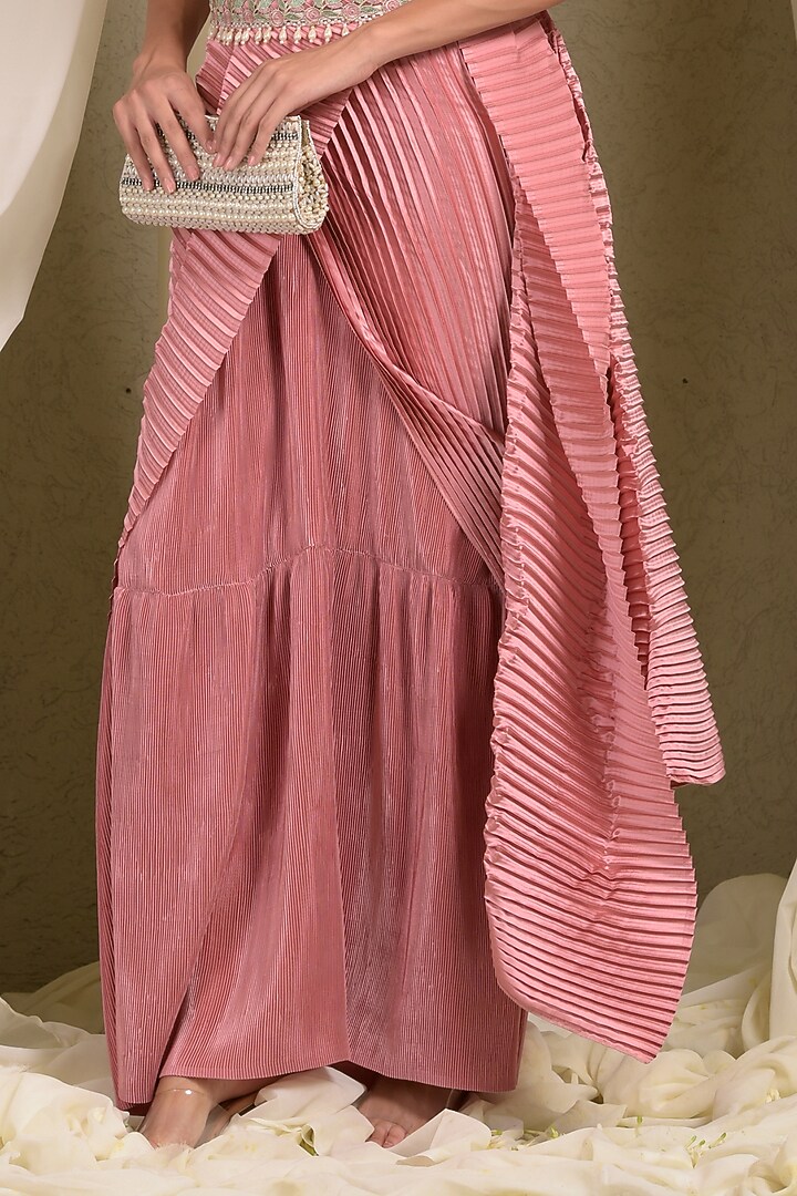 Blush Pink Pleated Polyester Party Wear Saree by Tasuvure at Pernia's Pop Up Shop