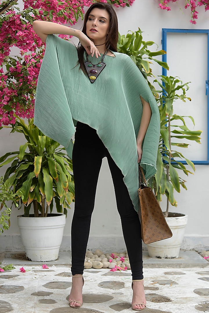 Mint Green Printed Cape by Tasuvure