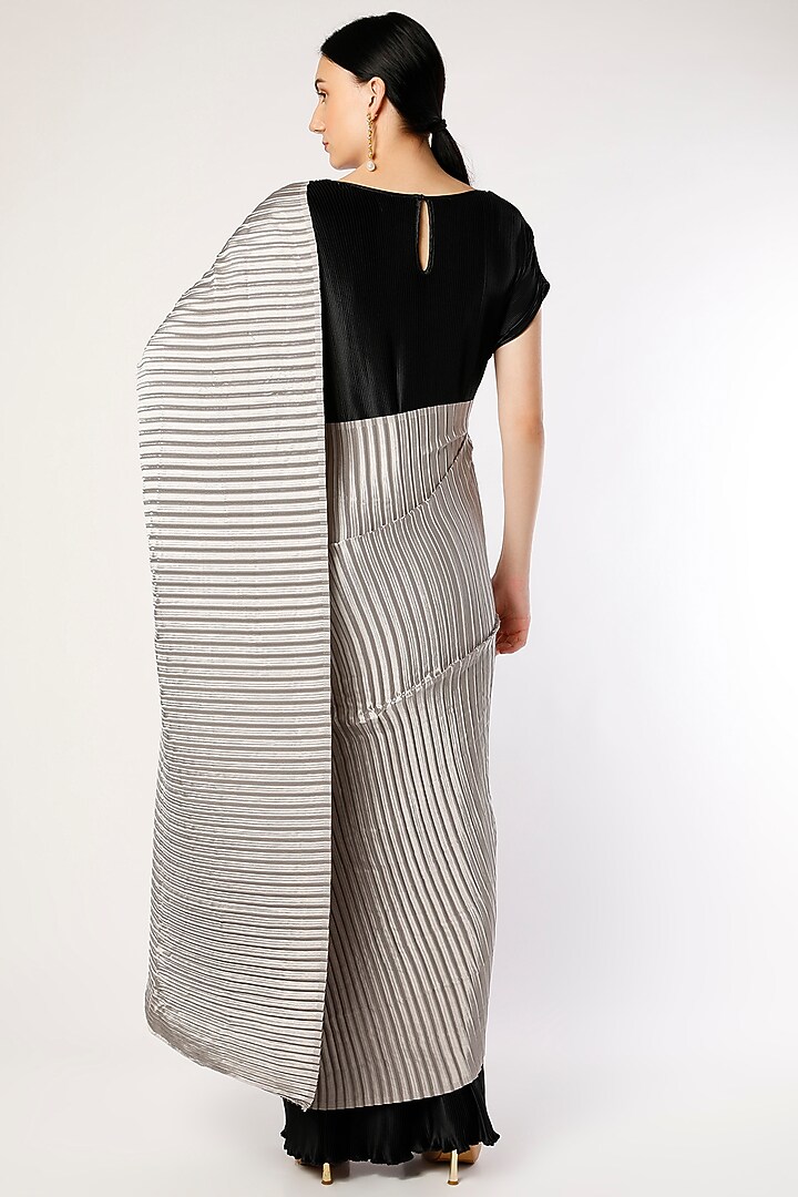 Black & Grey Polyester Party Wear Gown Saree by Tasuvure Indes at Pernia's Pop Up Shop