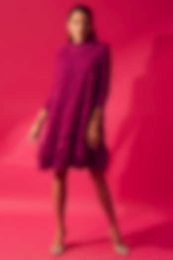 Fuchsia Pleated Fabric Mini Dress by Tasuvure at Pernia's Pop Up Shop