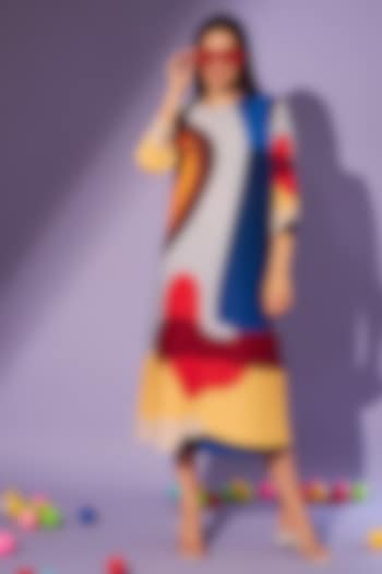 Blue & Yellow Printed Summer Dress by Tasuvure at Pernia's Pop Up Shop