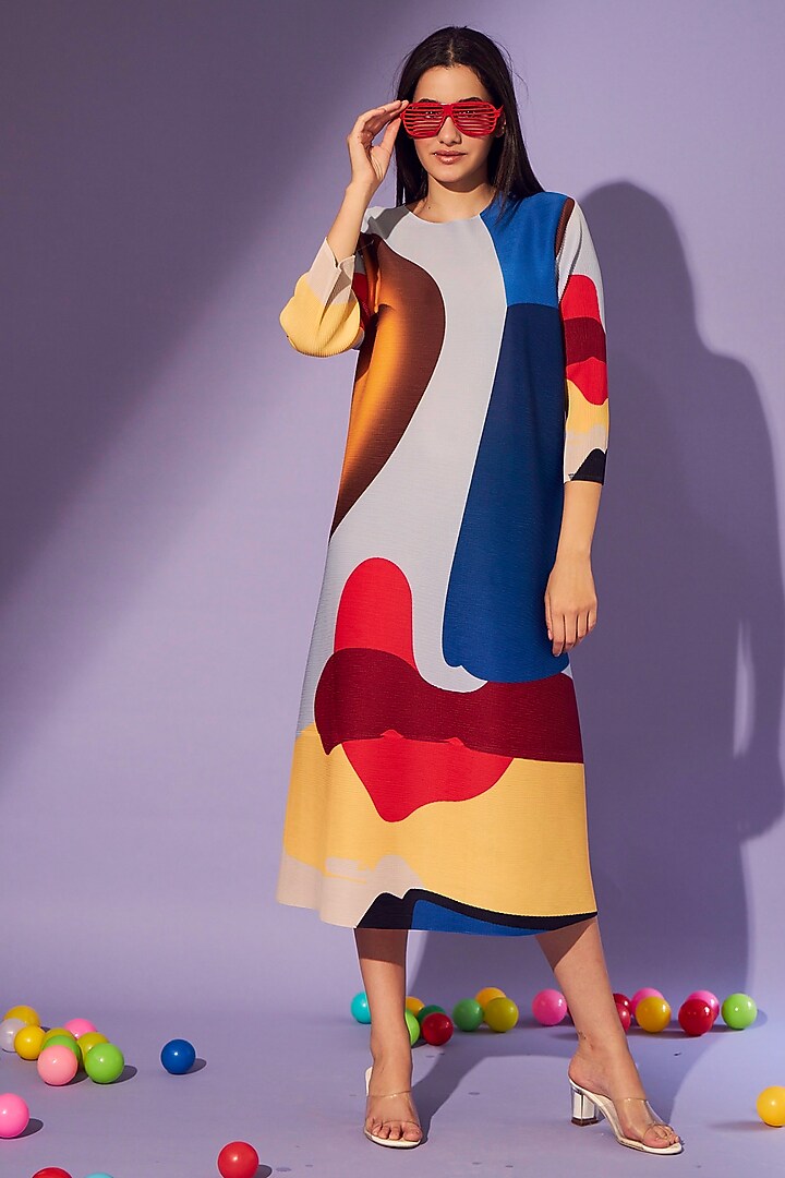 Blue & Yellow Printed Summer Dress by Tasuvure at Pernia's Pop Up Shop