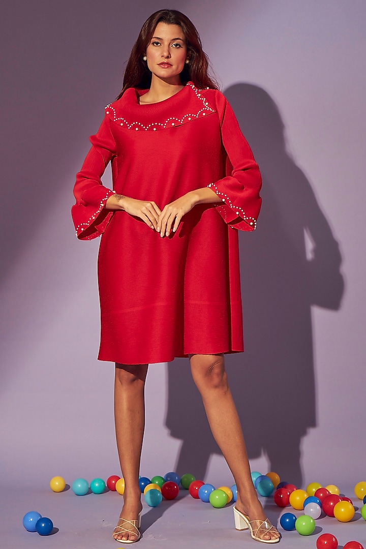 Red Summer Dress in Pleated Fabric by Tasuvure at Pernia's Pop Up Shop