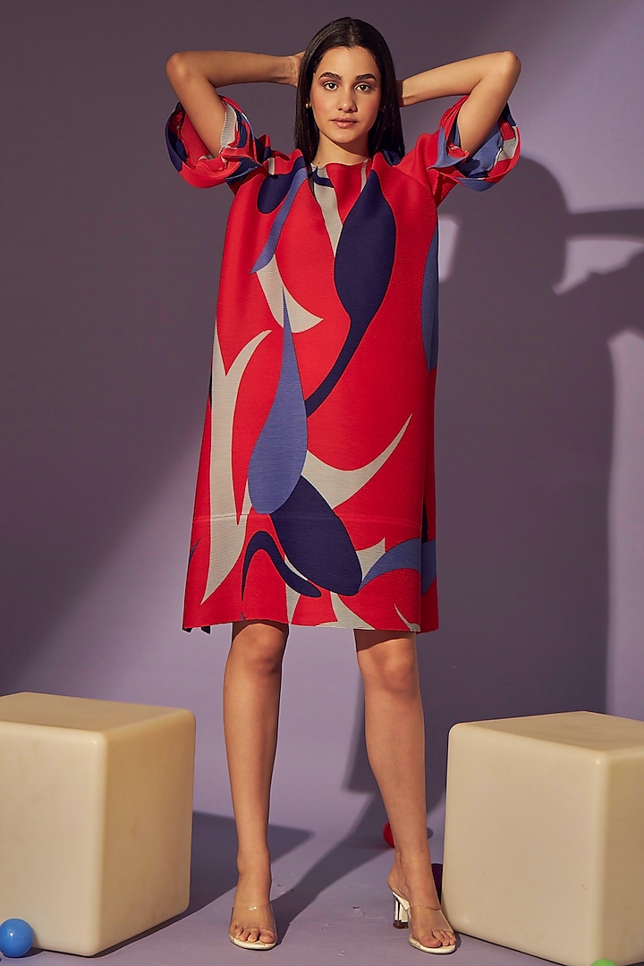 Red Abstract Printed Dress by Tasuvure