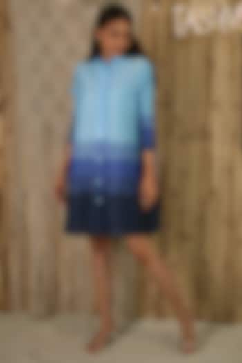 Blue Pleated Fabric Summer Shirt Dress by Tasuvure at Pernia's Pop Up Shop
