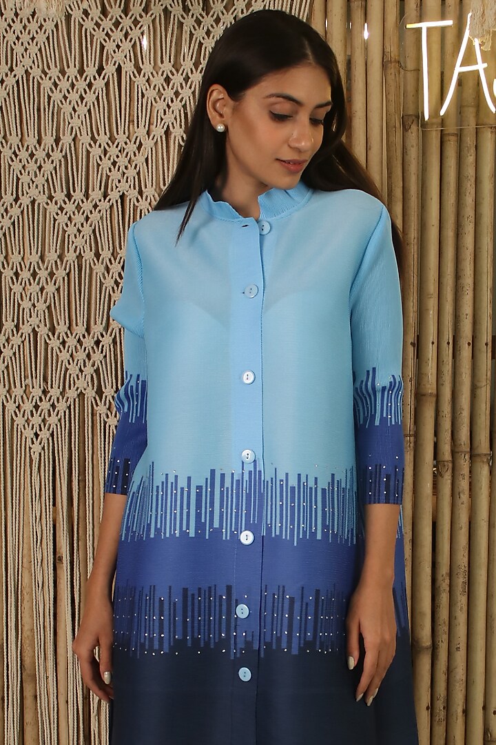 Blue Pleated Fabric Summer Shirt Dress by Tasuvure at Pernia's Pop Up Shop