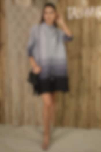 Grey Pleated Fabric Shirt Dress by Tasuvure
