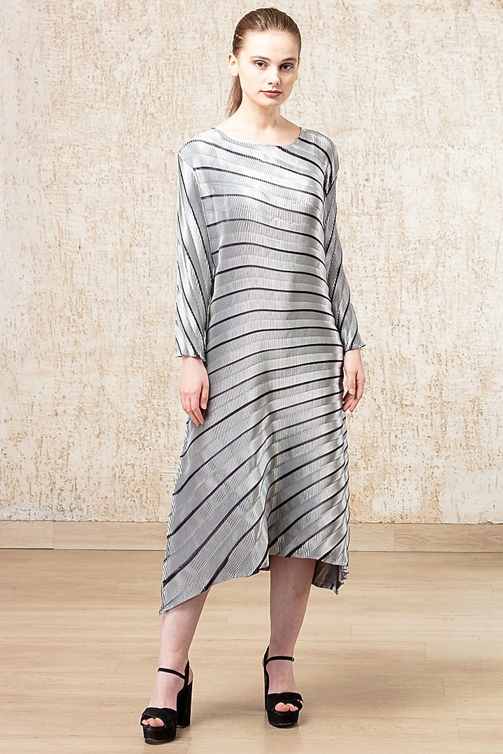 Silver Pleated Satin Summer Dress by Tasuvure at Pernia's Pop Up Shop
