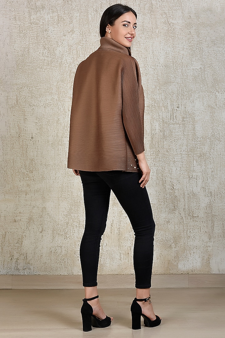 Brown Embellished Asymmetric Top by Tasuvure at Pernia's Pop Up Shop