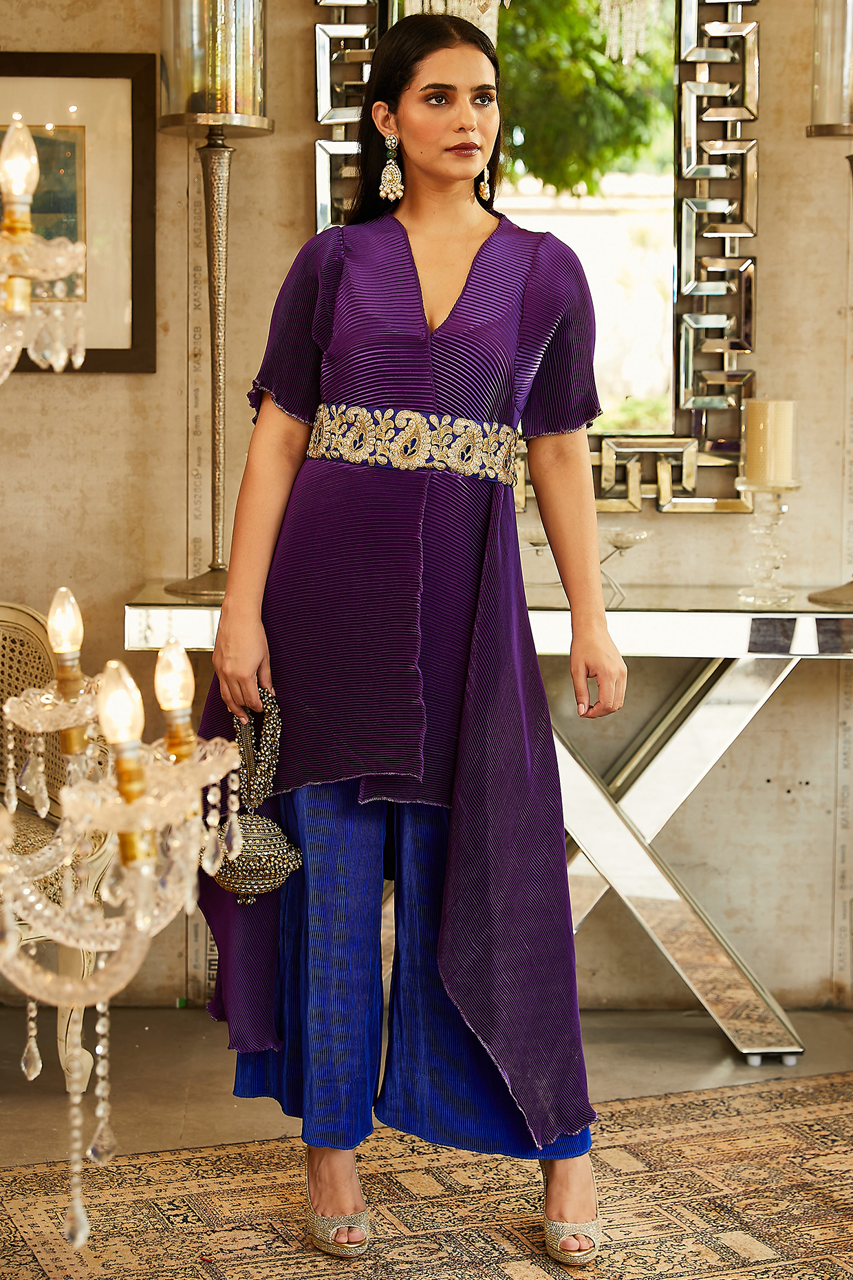 Purple Tunic Set In Pleated Polyester by Tasuvure Indes at Pernia's Pop Up Shop