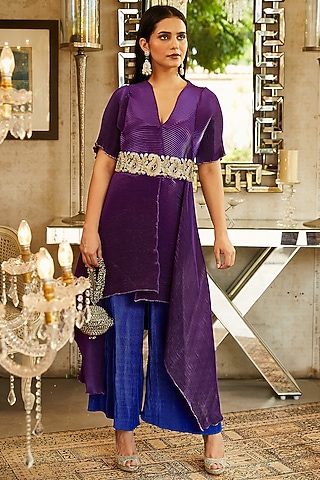 Purple Tunic Set In Pleated Polyester by Tasuvure Indes
