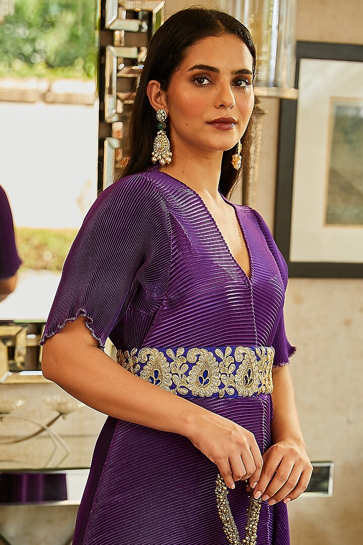 Purple Tunic Set In Pleated Polyester by Tasuvure Indes at Pernia's Pop Up Shop