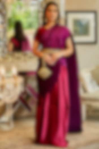 Magenta & Purple Gown Saree With Belt by Tasuvure Indes