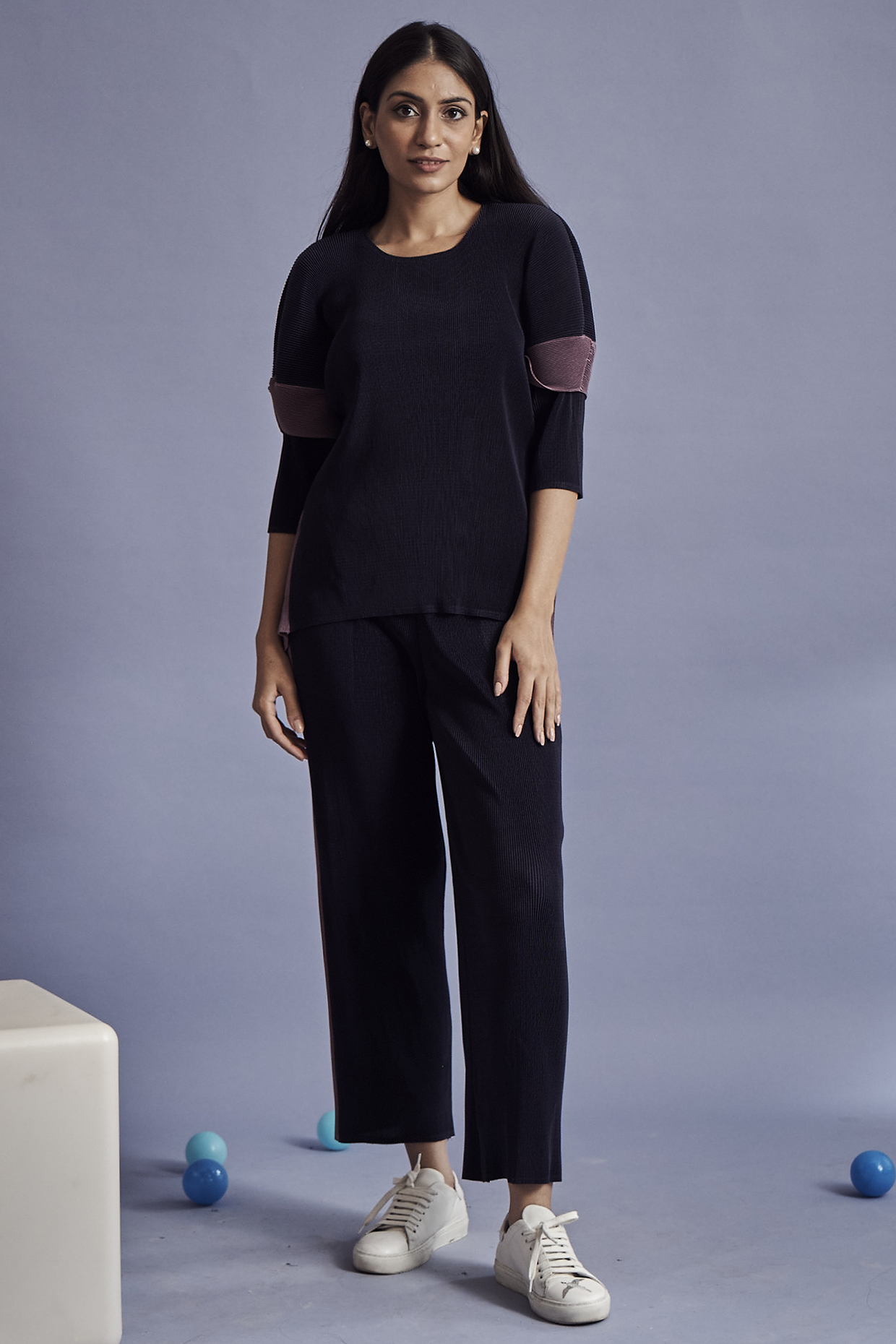 Black Pant Set in Pleated Fabric by Tasuvure at Pernia's Pop Up Shop