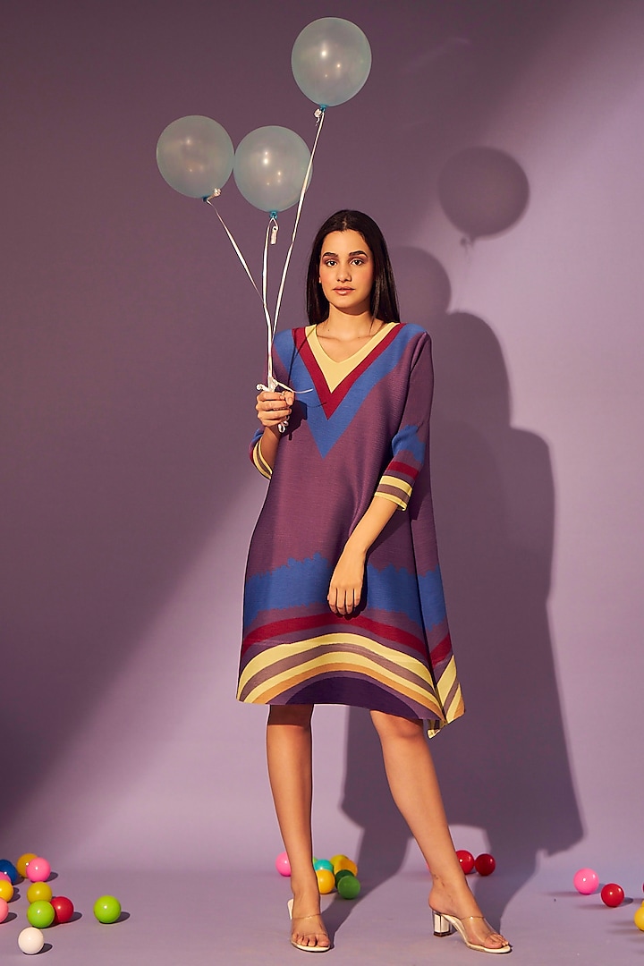 Multi-Coloured Abstract Printed Dress by Tasuvure