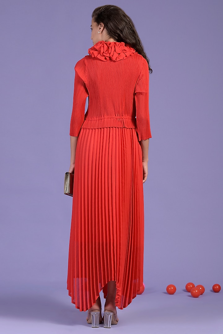 Red Pleated Fabric Ruffled Flared Summer Dress by Tasuvure at Pernia's Pop Up Shop