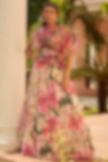 Multi-Colored Georgette Floral Printed Lehenga Set by Tasuvure Indes at Pernia's Pop Up Shop