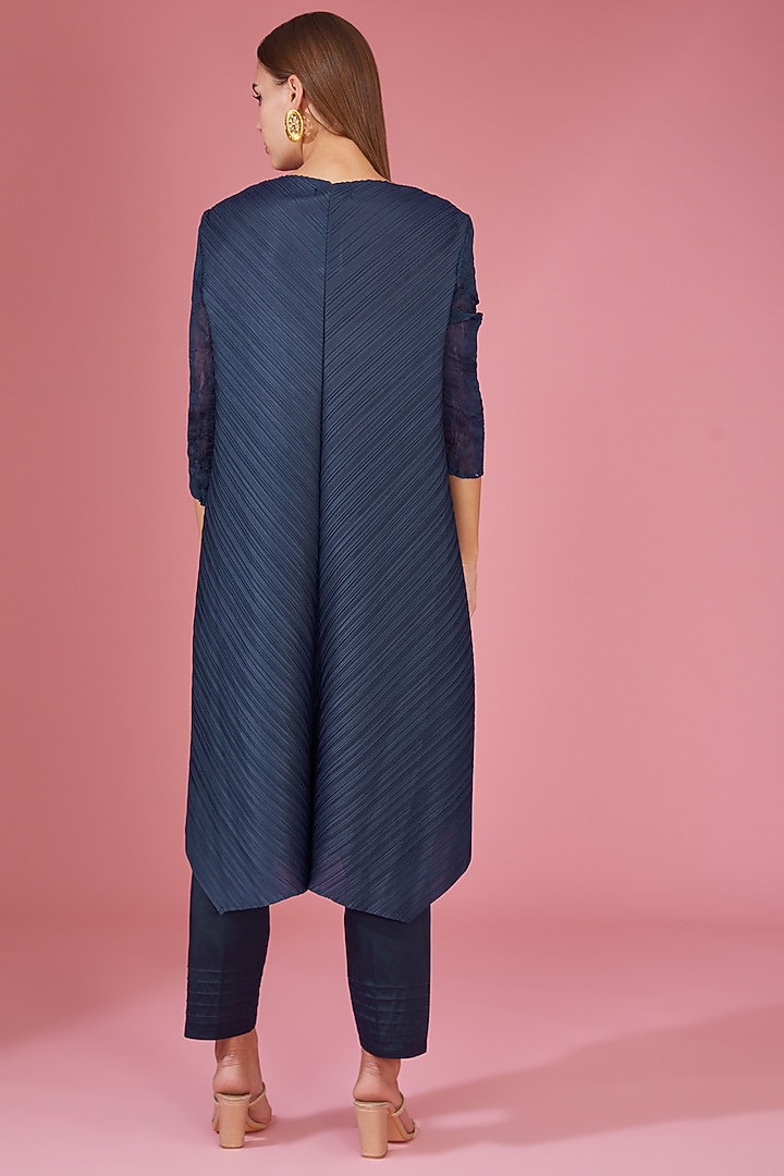 Blue Pleated Polyester Straight Tunic Set by Tasuvure Indes at Pernia's Pop Up Shop