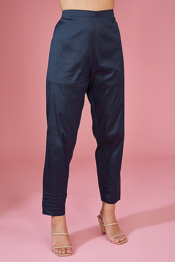 Blue Pleated Polyester Straight Tunic Set by Tasuvure Indes at Pernia's Pop Up Shop