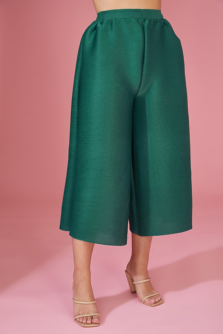 Green Pleated Polyester Tunic Set by Tasuvure Indes at Pernia's Pop Up Shop