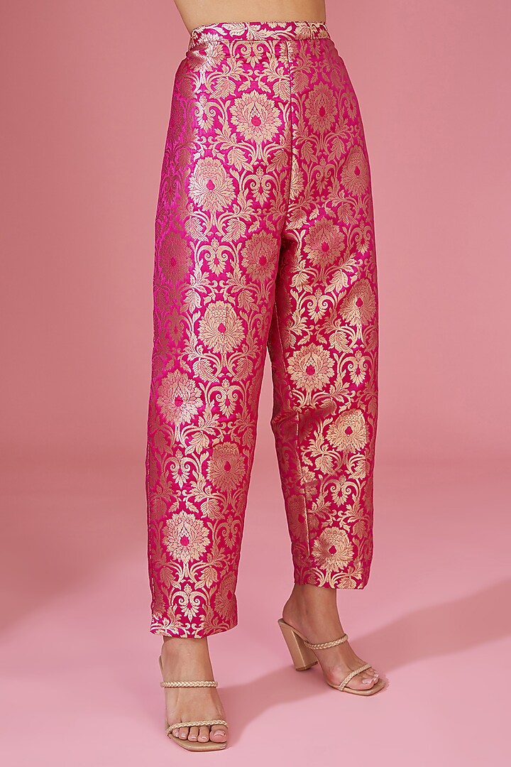 Magenta Pink Pleated Polyester A-Line Tunic Set by Tasuvure Indes at Pernia's Pop Up Shop
