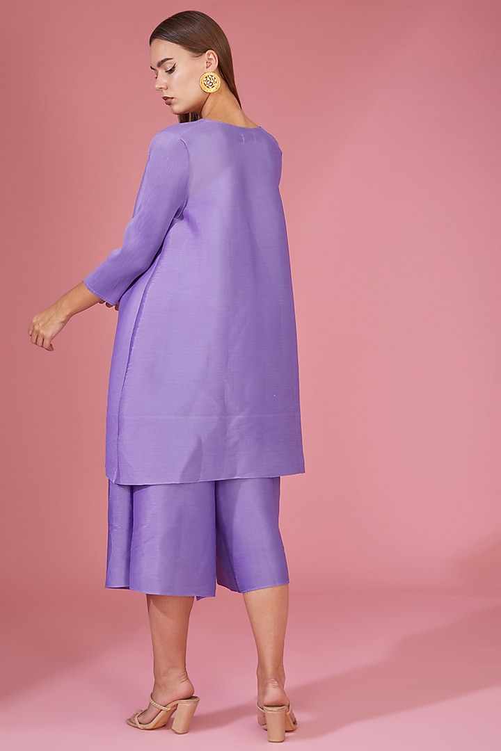 Lavender Pleated Polyester Tunic Set by Tasuvure Indes at Pernia's Pop Up Shop