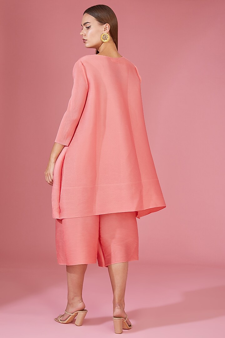 Peach Pleated Polyester Tunic Set by Tasuvure Indes at Pernia's Pop Up Shop
