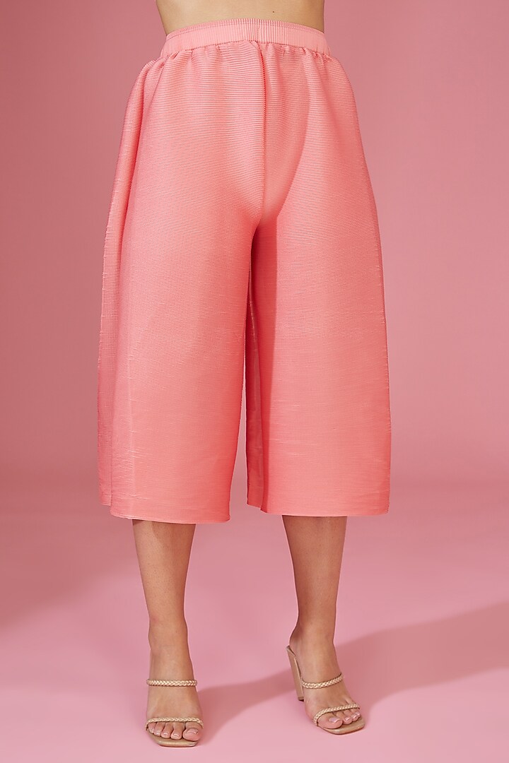 Peach Pleated Polyester Tunic Set by Tasuvure Indes at Pernia's Pop Up Shop