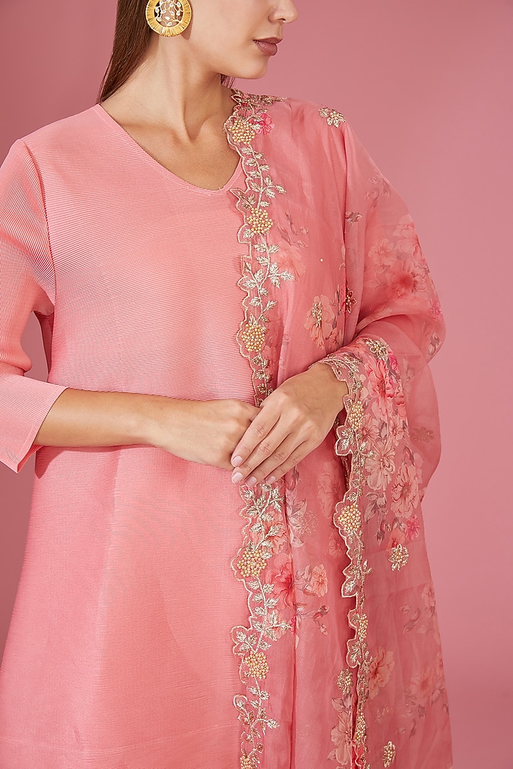 Peach Pleated Polyester Tunic Set by Tasuvure Indes at Pernia's Pop Up Shop