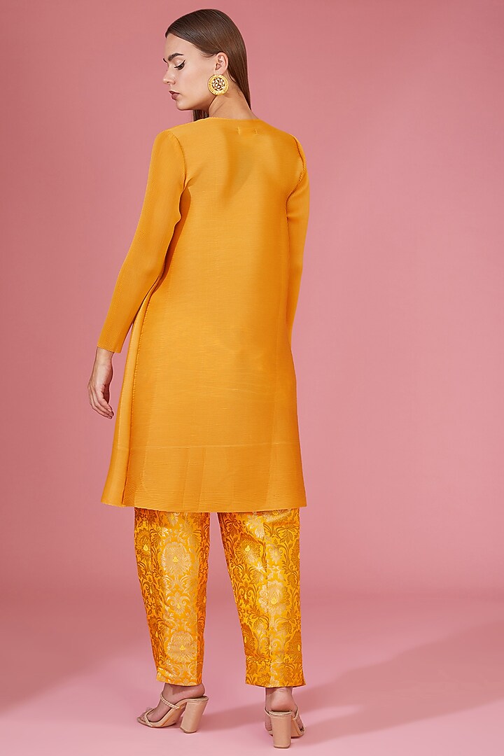 Yellow Pleated Polyester A-Line Tunic Set by Tasuvure Indes at Pernia's Pop Up Shop