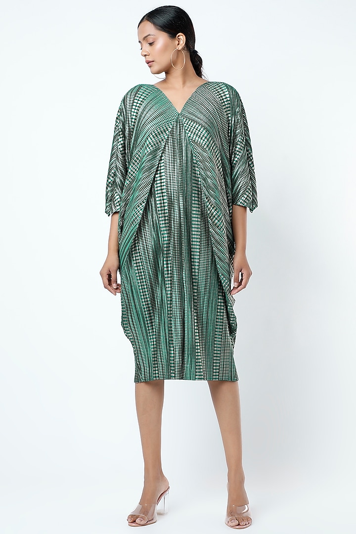 Metallic Green Striped Dress by Tasuvure at Pernia's Pop Up Shop