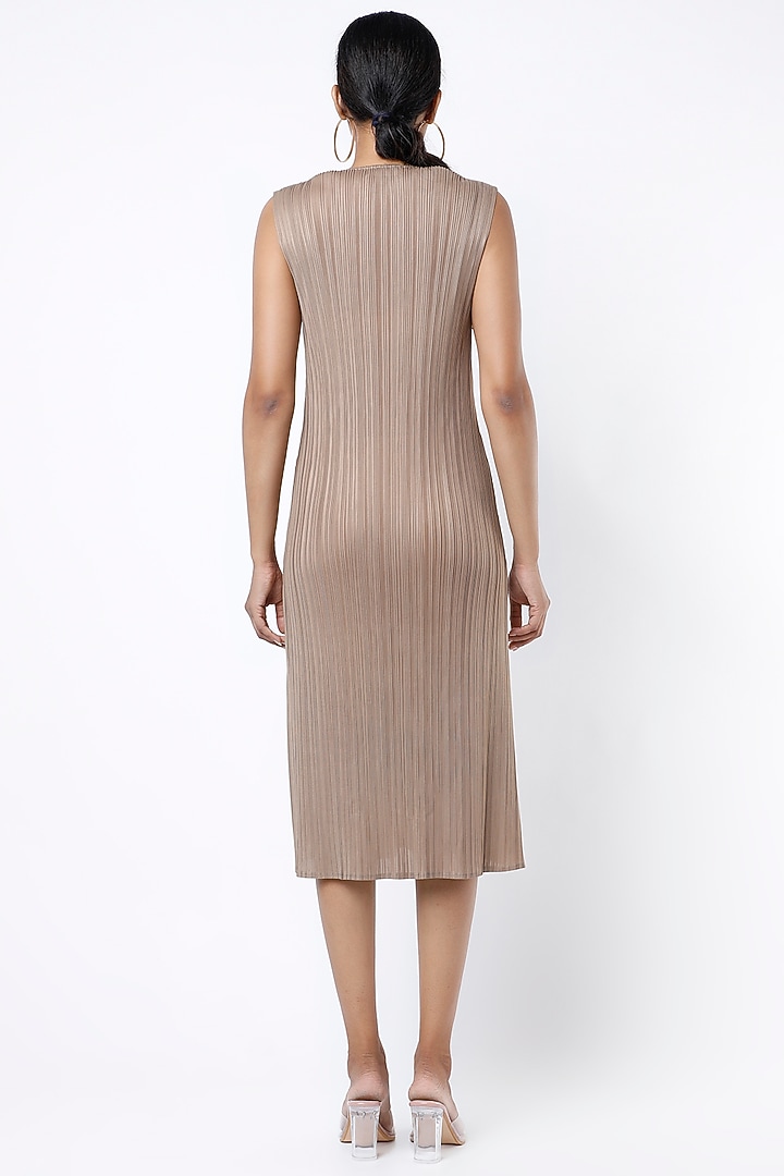 Beige Pleated Polyester Pencil Flap Summer Dress by Tasuvure at Pernia's Pop Up Shop