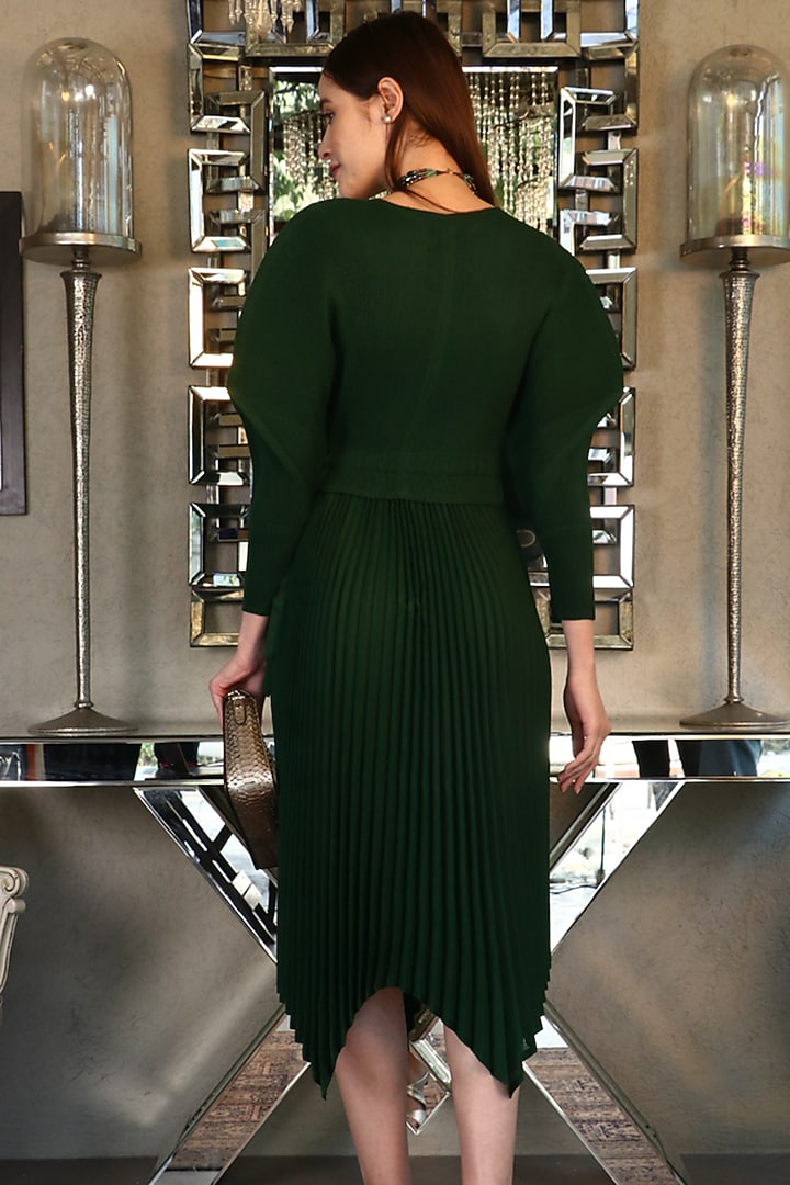 Green Pleated Flared Summer Dress by Tasuvure at Pernia's Pop Up Shop