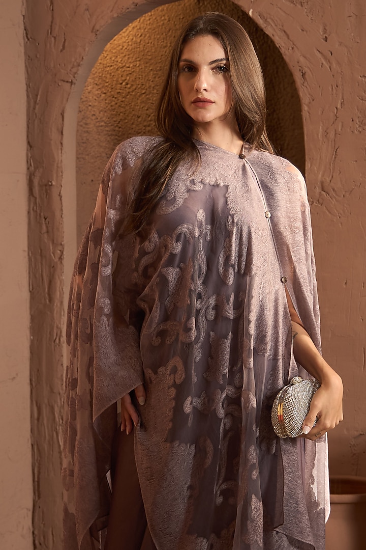 Purple Sandwash Satin & Organza Jacket Vacation Dress by Tasuvure at Pernia's Pop Up Shop