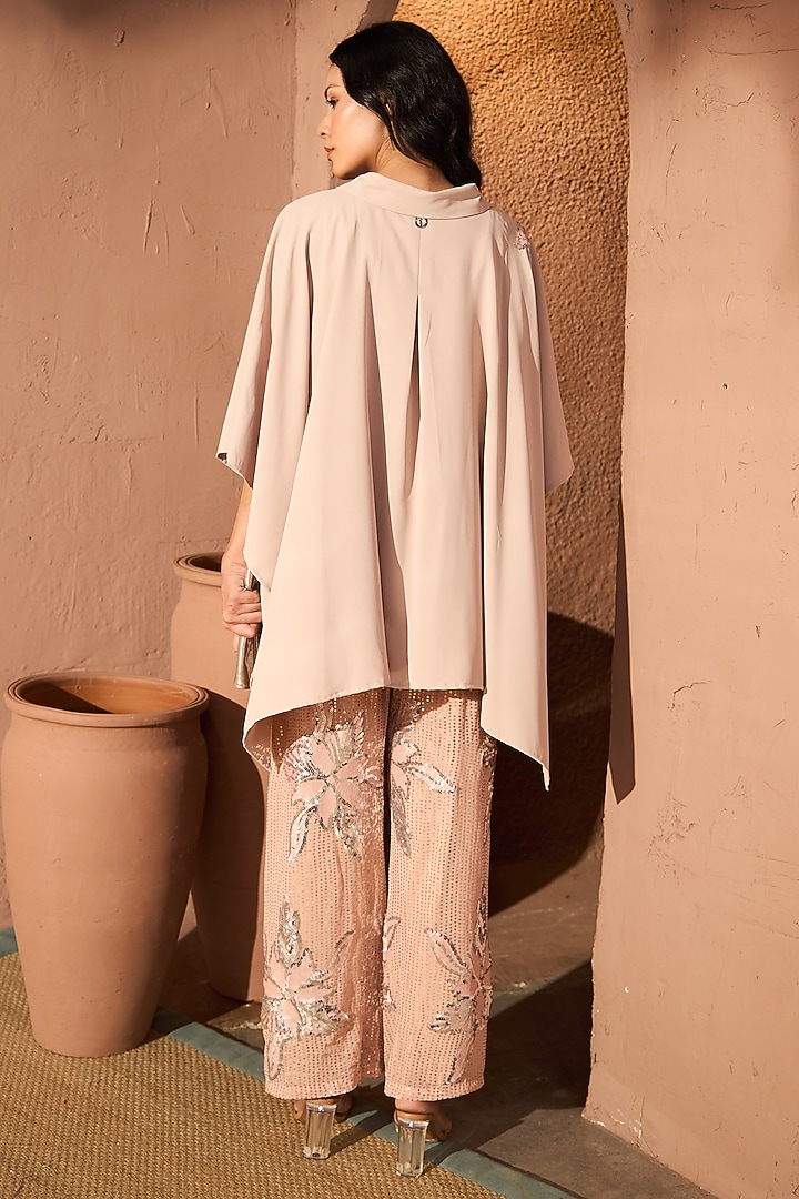 Nude Crepe Sequins Embroidered Co-Ord Set by Tasuvure at Pernia's Pop Up Shop
